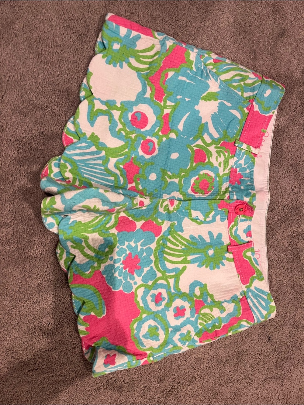 Lilly Pulitzer Floral Scalloped Shorts in Turquoise, Pink & Green